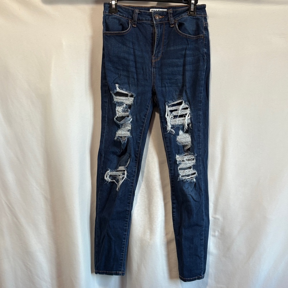 Wax Jean Dark Blue Ripped Skinny Jeans